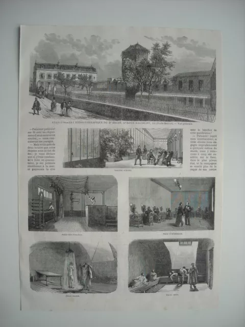 Gravure 1872. L’etablissement Hydrotherapique De La Porte Maillot A Paris.