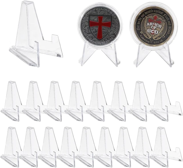 Lot 24 Mini Chevalets Acrylique Présentoir – Transparent Pour Monnaies, Médailles, Montres, Photos Et Collections