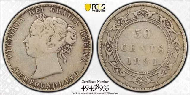 1881 Canada Newfoundland 50 Cents Half Dollar PCGS VF25 - Rare Low Mintage KM6