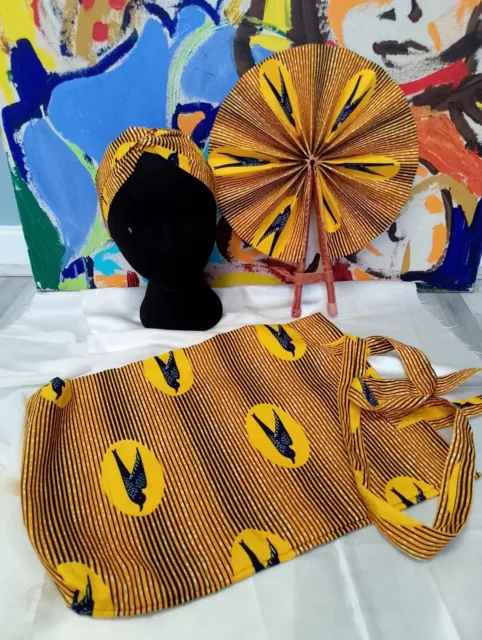 African Print Tote Bag w/ Matching Fan & Twist Headband- Ankara/Handmade 🇬🇭