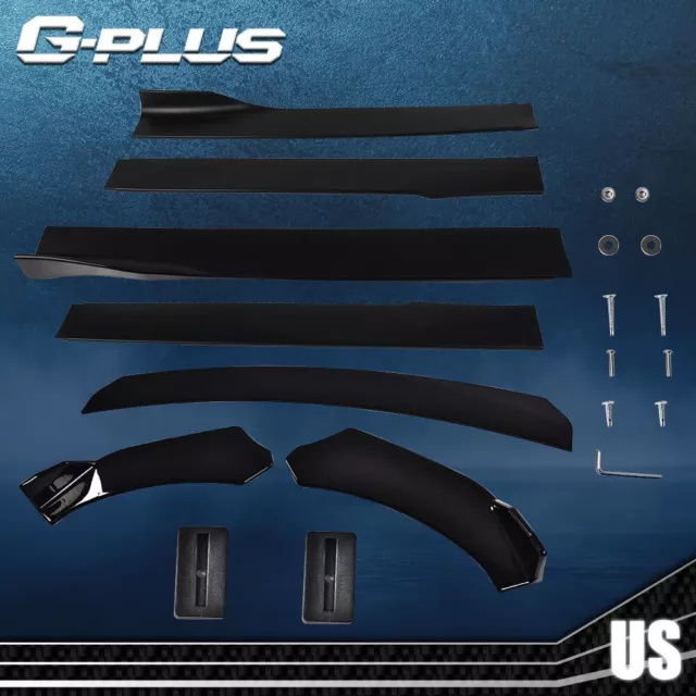 Universal Front Bumper Lip Chin Spoiler Splitter+Side Skirt Extension Body Kit