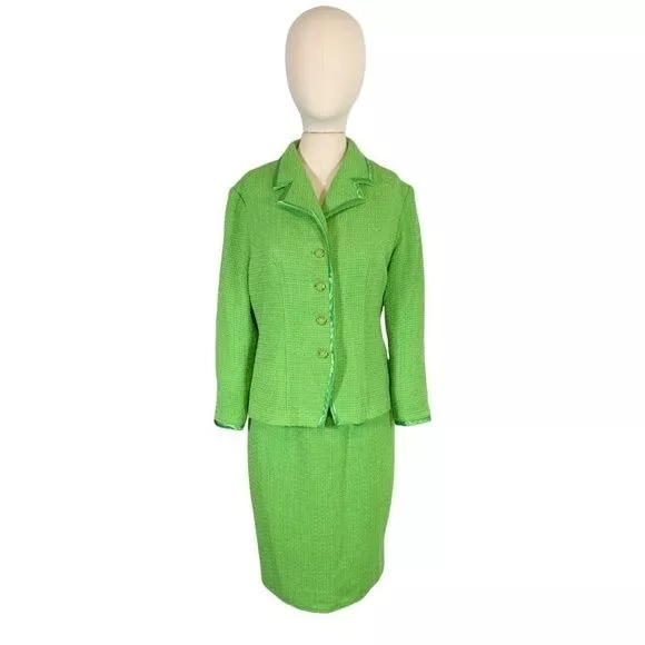 Vintage Unbranded Womens 1950s Art Deco Skirt Suit Set Green Size 6