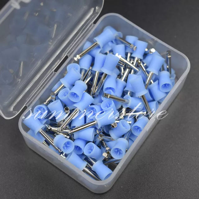 100 Pcs Dental Prophy Cup Rubber Polisher Brush Polishing Latch Type Bowl Blue