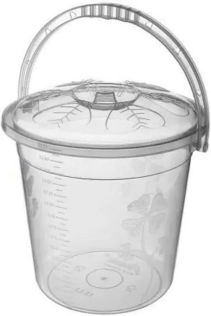 2 Pcs, Clear Plastic Bucket with Lid and Carry Handle Storage Bucket - 10 Litres