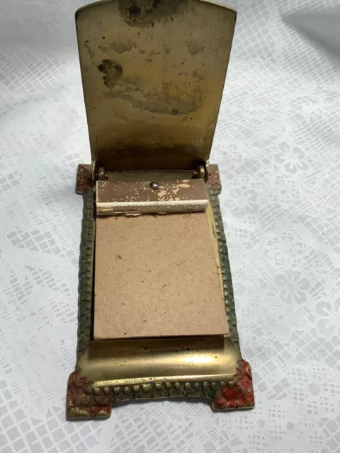 Vintage Brass Parthenon Notepad and Pencil Holder brass with enamel color 2