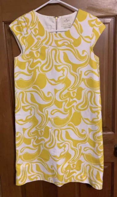 Kate Spade New York Women's size 2 Yellow white shift dress zip back Cap sleeve