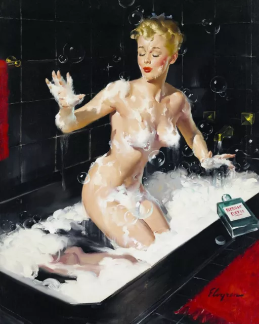 GIL ELVGREN Pin-Up Poster or Rolled Canvas Print "In a Lather" Sexy Girl Bathing