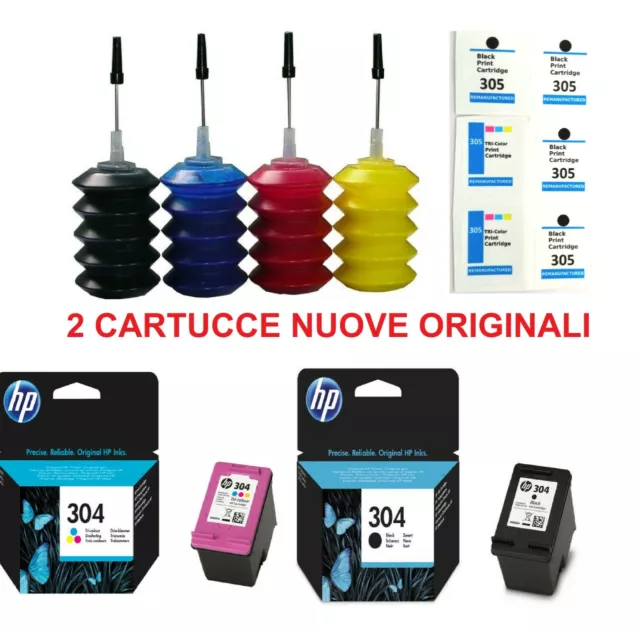 2 cartucce HP 304 nero e colore originale + kit di ricarica per DeskJet 2633