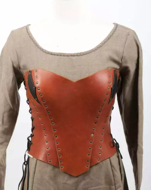 LARP LEATHER ARMOR for women L XL ladies leather corset woman viking armour  top $508.61 - PicClick AU