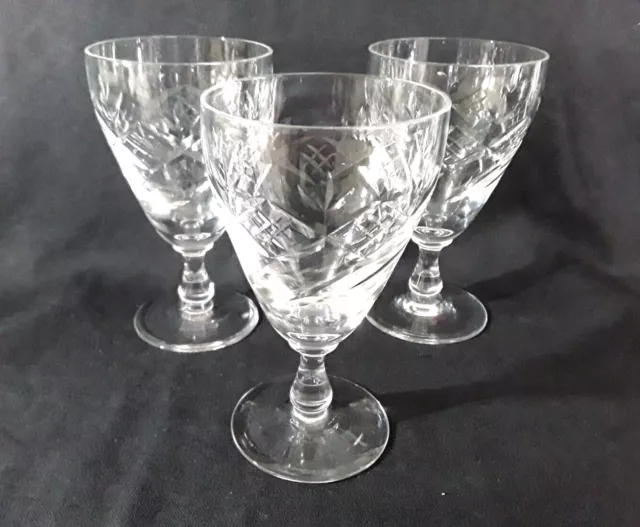 3 Edinburgh Crystal Cut Glass Claret Wine Glasses - 5 oz