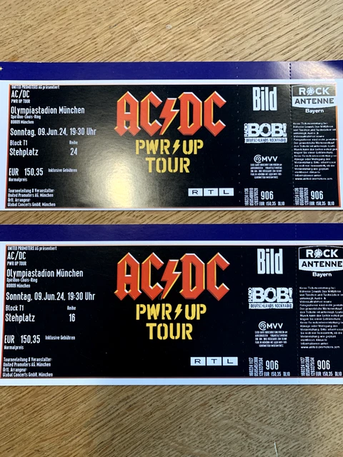 2 TICKETS AC/DC 09.06.2024 Olympiastadion München EUR 299,00 - PicClick DE