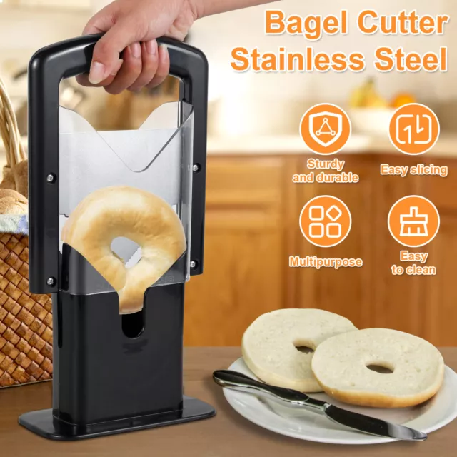 BAGEL SLICER STAINLESS Steel Bagel Cutter Non-Stick Blade Bread Toast ...