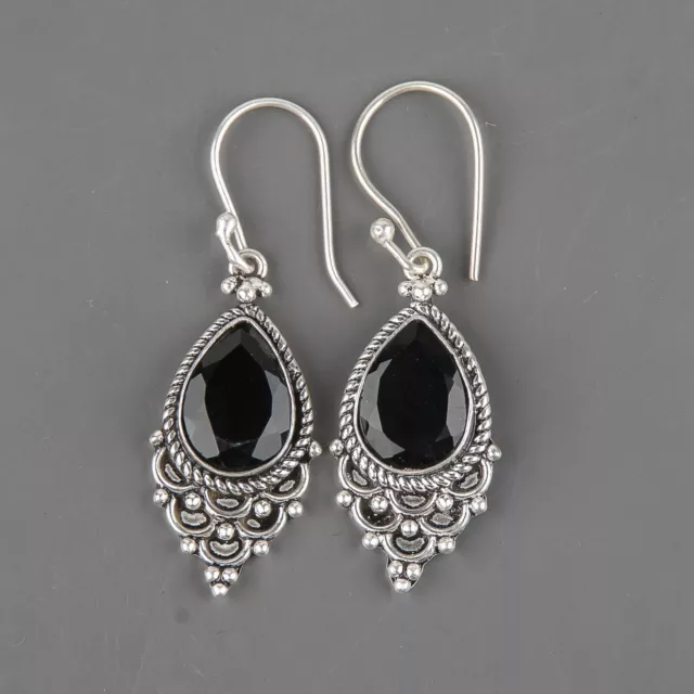 Natural Black Onyx Gemstone Earrings Handmade 925 Sterling Silver Indian Jewelry