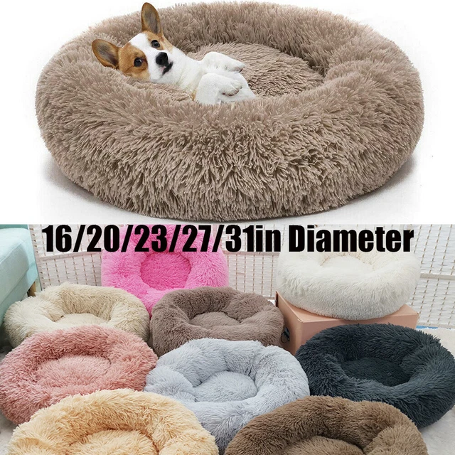 Donut Plush Pet Dog Cat Bed Fluffy Soft Warm Calming Bed Sleeping Kennel Nest