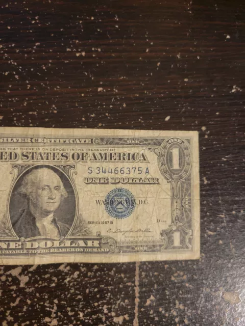 One Dollar Silver Certificate with Blue Seal Series 1957 B S34466375A