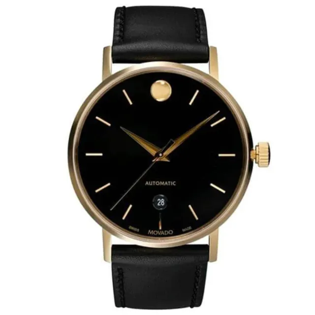 Movado Men's Watch Museum Classic Automatic Black Dial Leather Strap 0607300