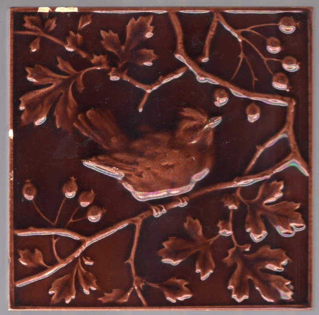 Mintons, Ltd - c1880 - Brown Bird On Branch - No. 2425 E - Antique VictorianTile