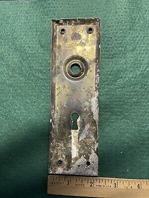 Vtg White Paint Old Mission Style Rustic Patina Aged Door Knob Back Plate 3