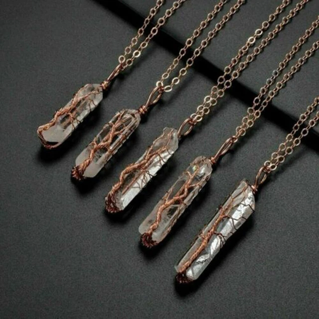 Natural Tree of Life Wire Wrap Rainbow Crystal Quartz Pendant Necklace Healing ! 3