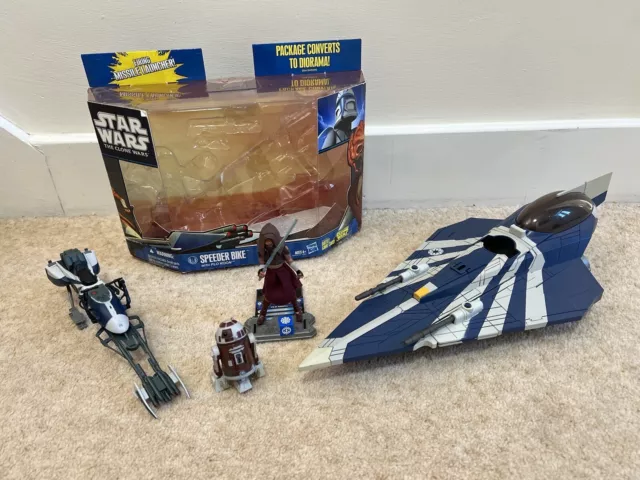 Star Wars Clone Wars Plo Koon Speeder Bike Jedi Starfighter R7-D4