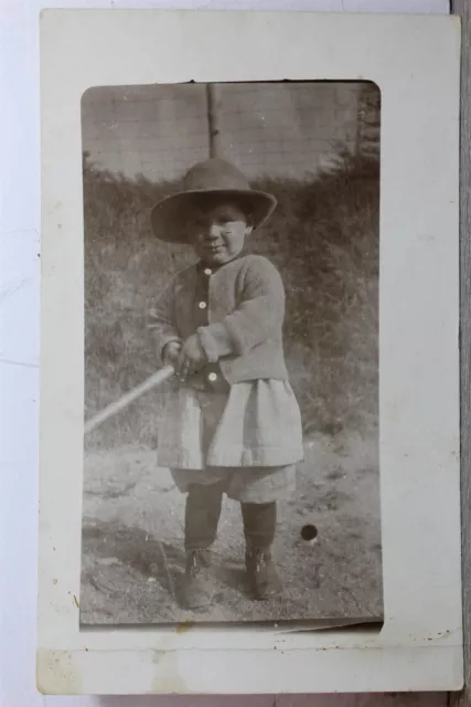 Real Photo Child Toddler Yard Fence Hat Kid Postcard Old Vintage Card View Post