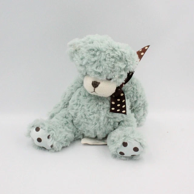Doudou peluche ours bleu noeud marron à pois CMI - 25301