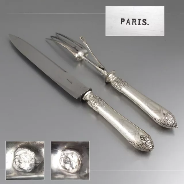 Antique French Sterling Silver Clad Carving Set, Fork Knife, Louis Coignet Paris