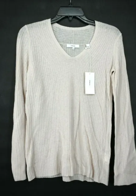 Vince Womens V Neck Ribbed Wool Blend Sweater Long Sleeve Slip Solid Knit XS
