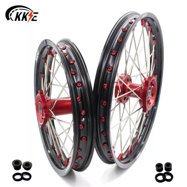 KKE 17/14 CNC Small Kid's Wheels Rims Set Fit Honda CRF150R 2007-2023 Red Nipple