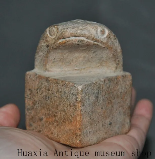 2.8"China Hongshan culture Old Jade stone carved cobra head seal Stamp signet