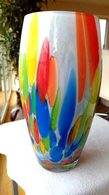 Grand Vase En Verre Multicolore, Style Murano, 40cm, 5kg, Neuf