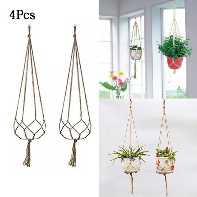 4Pcs Pflanzenhänger Hanfseil Korb Blumentopf Hängend Halter Außen Heiß