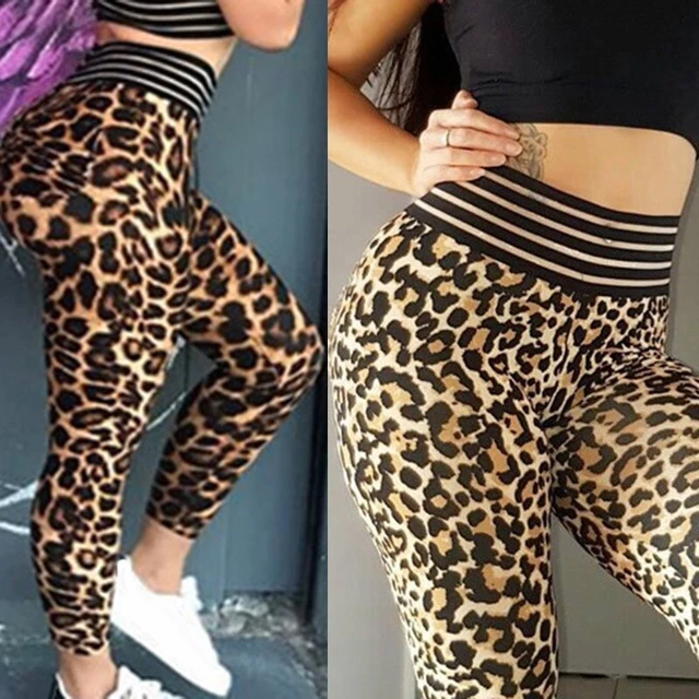 Vita Alta Leggings Pantaloni Leopardato Matita Corsa Donna Allenamento