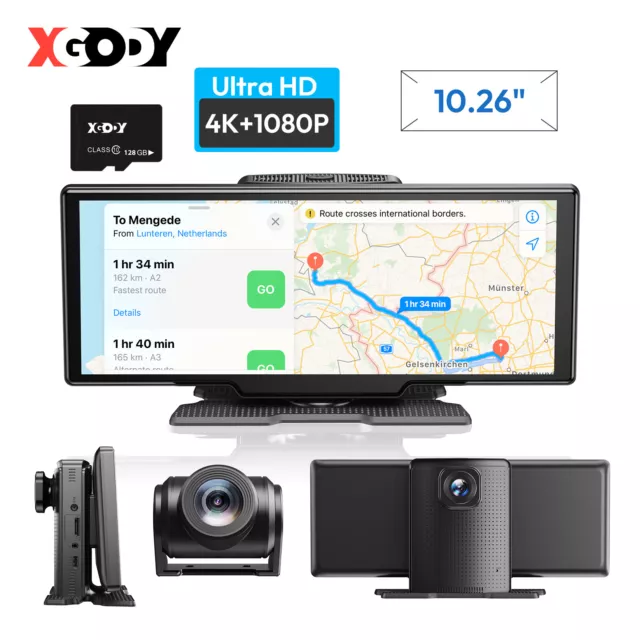 XGODY 10.26" 4K Touch Screen Dash Cam CarPlay Wireless GPS WIFI Voice Control FM