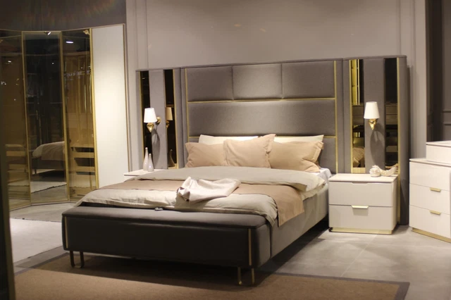 Lit 2x Nachttische 3tlg. Chambre à Coucher Double Design Meuble Bois Neuf Lot