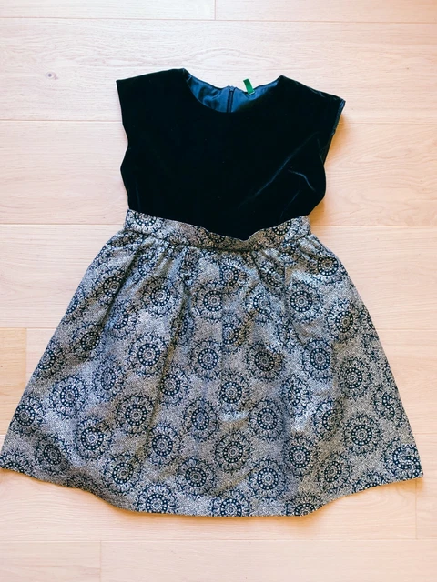 VESTITO BENETTON NERO Oro Lurex Bambina Bimba 10 11 Anni Dress