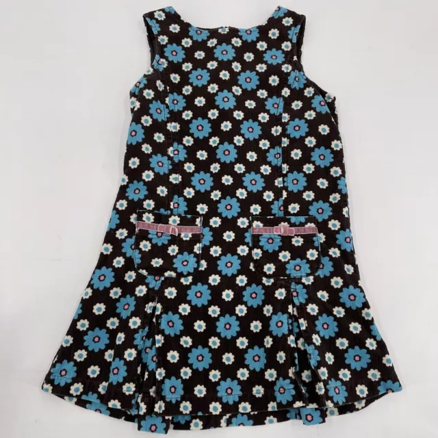 Vintage Mini Boden Girls Dress Jumper Size 4-5 Corduroy Brown Blue Pink White