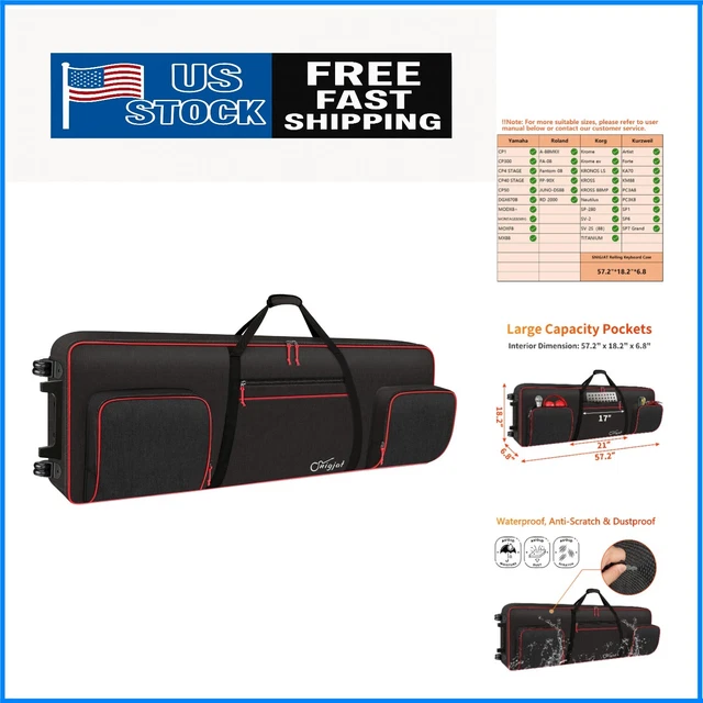 Vangoa 61 Key Keyboard Case Gig Bag Electric Piano Padded Case For 61 Key Durabl