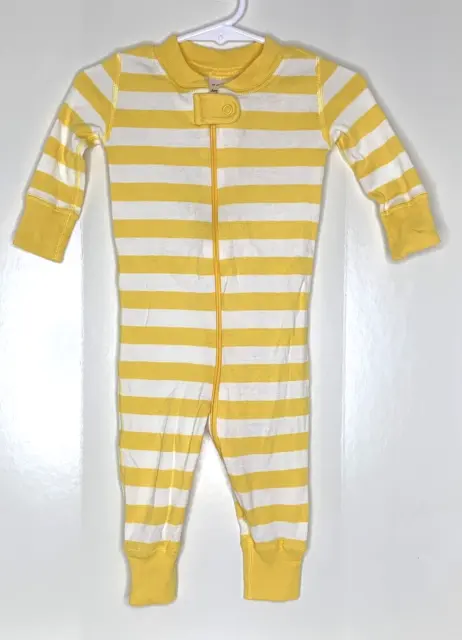 Hanna Andersson 60 cm 3-6 months Pajamas Yellow White Stripes Zip Front Sleeper