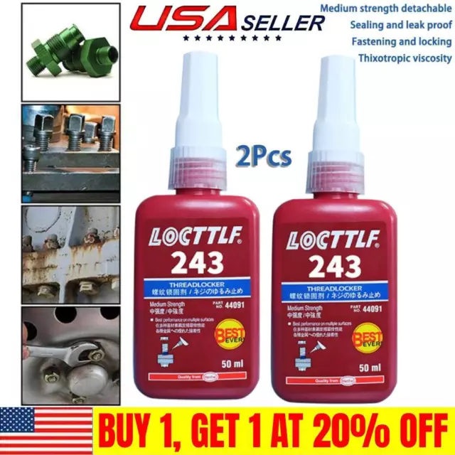 2Pack Loctite243 Threadlocker Blue Bolt Blue Liquid Lock Tight Medium Strength