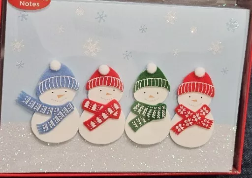 8 Count Papyrus Handmade Snowman Poms Glittery Christmas Holiday Cards Boxed