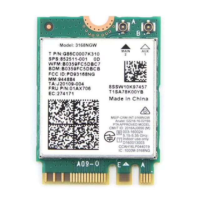 Dual Band  for  3168 3168NGW 433Mbps Bluetooth 4.2 802.11Ac NGFF WiFi  Card F8C1