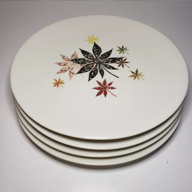 Vintage (4) 9.75" Dinner Plates Peter Terris Shenango China Calico Leaves  MCM
