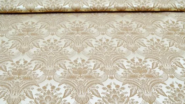 Jacquard in Gold-Beige mit Ornamenten Rankenstoff Polsterstoff Möbelstoff Ranken