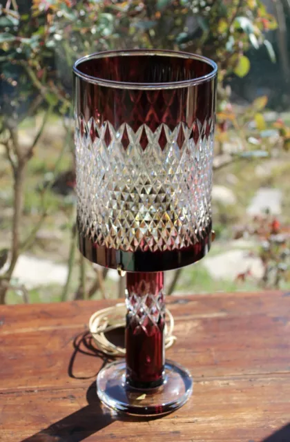 Lampe " Linares "  Cristal doublé prune -  Val Saint Lambert  Crystal Lamp 1960s