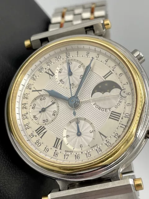 Chronometres Forget Geneve 18k Yellow Gold Stainless Steel Chronograph Moonphase