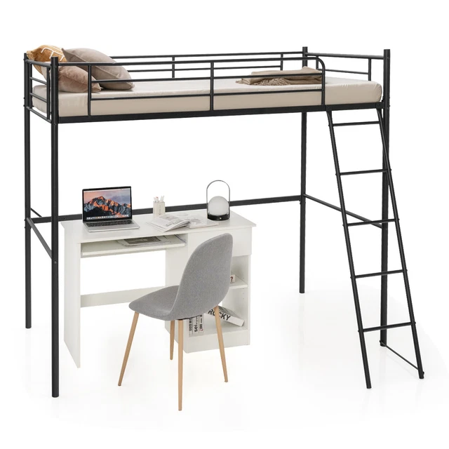 SINGLE METAL LOFT Bed Heavyduty Steel Slats Support Loft Bed Home