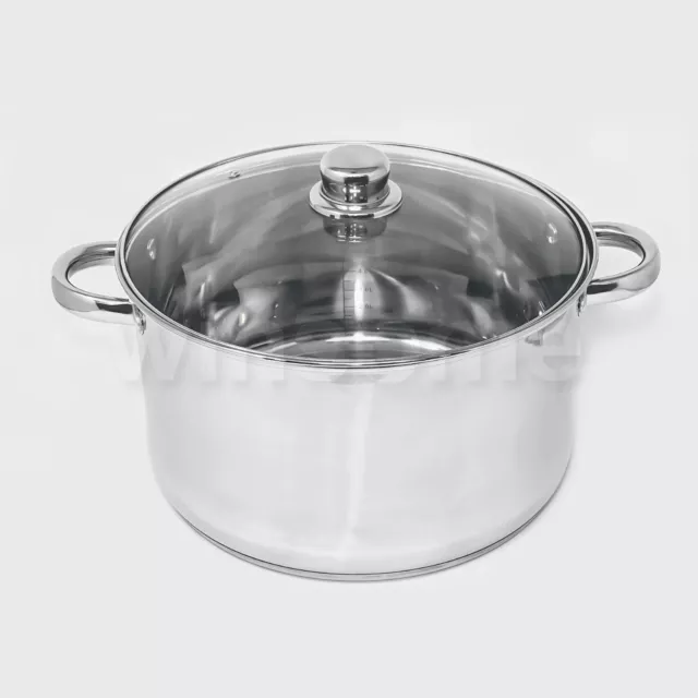 Induction Base Stainless Steel Casserole Pan with Glass Lid Stock Soup Stew Pot