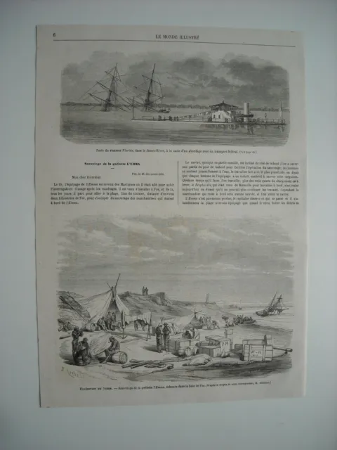 1865 Engraving. Expedition Niger. Rescue Schooner L'emmma. Loss Of Steamer Flo