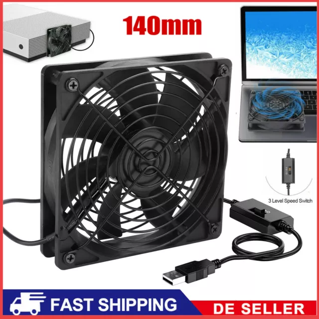 3Speed USB  Gehäuselüfter 140mm leiser Lüfter Case Fan Schwarz PC Kühler 5V NEU